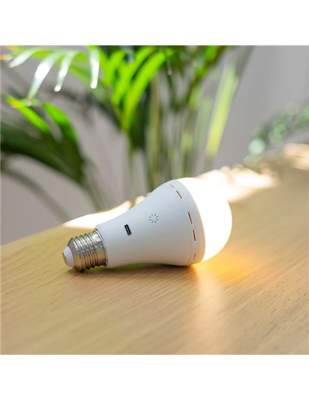Bombilla portátil recargable E27 LAPERA, 350Lm, luz regulable y dimable con mando y temporizador