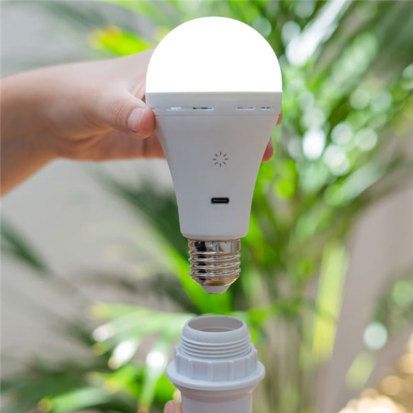 Lâmpada portátil recarregável LAPERA E27, 350 lm, luz regulável e ajustável com controle remoto e temporizador