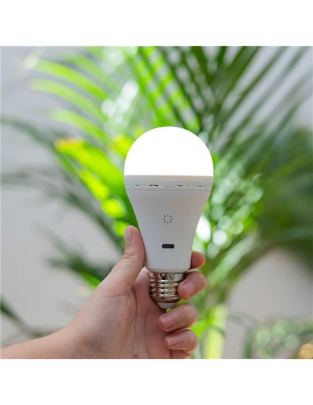 Bombilla portátil recargable E27 LAPERA, 350Lm, luz regulable y dimable con mando y temporizador