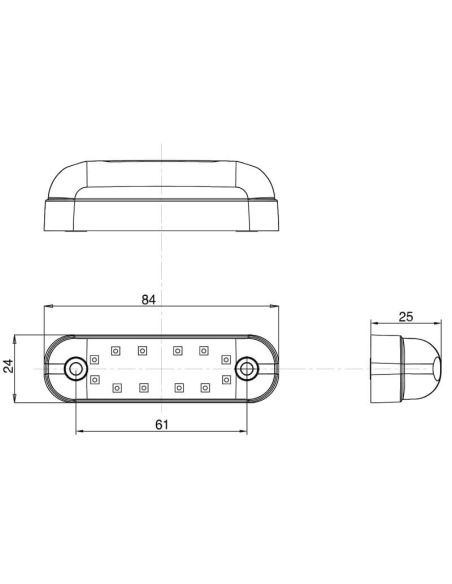 Medidas Mini Terceira Luz de Freio Led Vermelho Retangular 12V S3 Tulipa Vermelha Era 2059 | LeonLeds