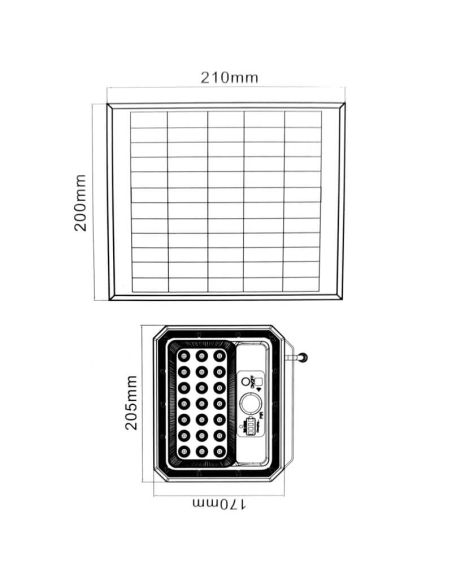 Medidas Foco Proyector LED Solar con Sensor 50W ARAS 4000K o 6000K IP65 con mando a distancia Ledme