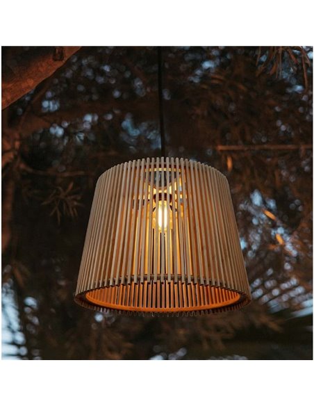 Suspension OKINAWA, E27, pour usage extérieur, fabriquée à la main avec des fibres naturelles