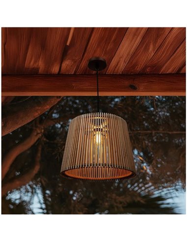 Suspension OKINAWA, E27, pour usage extérieur, fabriquée à la main avec des fibres naturelles