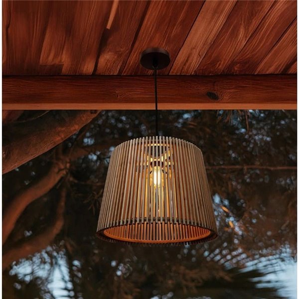 Lámpara de techo colgante OKINAWA, E27, para exterior, hecha a mano con fibras naturales