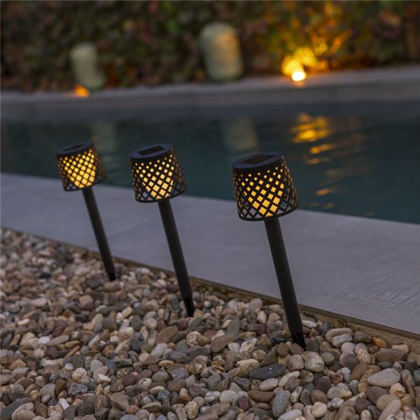 Piquet solaire LED GRETITA, lot de 20, avec capteur crépusculaire, 8 lm, 3 000 K, noir