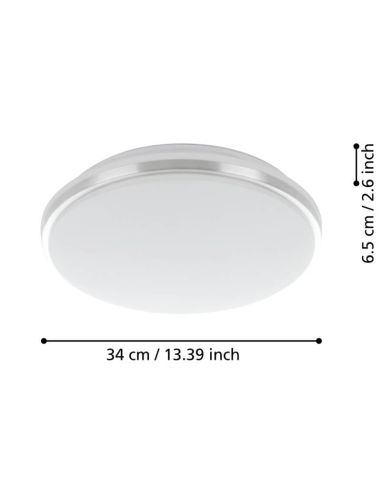 Medidas Plafón LED de Techo y Pared para Baño PINETTO IP44 15,6W 4000K Blanco y Cromo 900365 Eglo