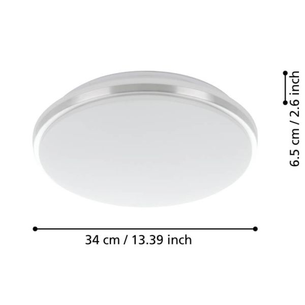 Medidas Plafón LED de Techo y Pared para Baño PINETTO IP44 15,6W 4000K Blanco y Cromo 900365 Eglo
