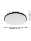 Medidas Plafón LED PINETTO Negro y Blanco IP44 Ø340mm 15,6W 4000K Eglo 900366 instalado en salón