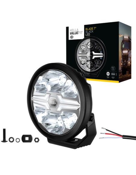 Faro Auxiliar LED HELLA Blade Black 7” con Luz de Carretera y Posición 12/24V IP66 1FJ 357 198-051 R10, R148, R149 Emark 50