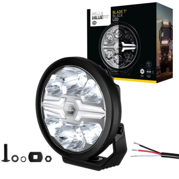 Faro Auxiliar LED HELLA Blade Black 7” con Luz de Carretera y Posición 12/24V IP66 1FJ 357 198-051 R10, R148, R149 Emark 50