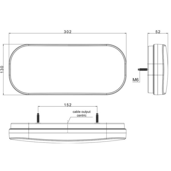 Dimensions du feu arrière LED 12-36 V homologué Fristom FT-600 | Éclairage LeonLeds