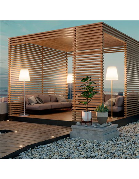 Lampadaire solaire LED LOLA SLIM 120 avec batterie externe, doré, lumière RVB + froide + chaude