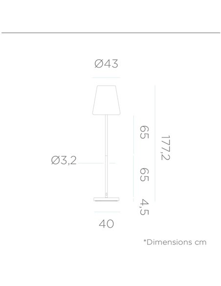 Lámpara de pie LED para exterior LOLA SLIM 180, con cable yute de luz fría y cálida, rosa o dorado
