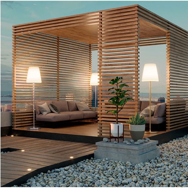 Luminária de chão LED para exterior LOLA SLIM 180, com cabo de juta para luz fria e quente, rosa ou dourado