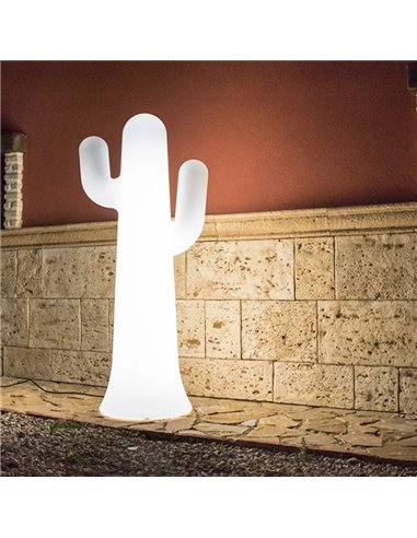 Luminária de chão LED PANCHO 140 em formato de cacto, branca com cabo para área externa, luz fria ou quente