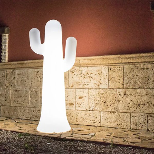 Luminária de chão LED PANCHO 140 em formato de cacto, branca com cabo para área externa, luz fria ou quente