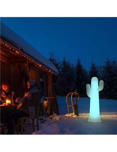 Lámpara de pie LED en forma de cactus PANCHO 140, blanco con cable para exterior, luz fría o cálida