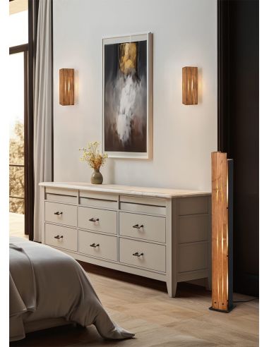 Lampadaire Ambiente KARUNI E27 121 cm en bois naturel, style rustique moderne 463300330 avec câble et interrupteur