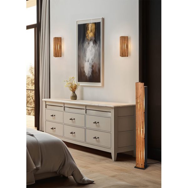 Ambiente Lámpara de pie de madera natural KARUNI E27 121cm estilo rústico moderno 463300330 con cable e interruptor