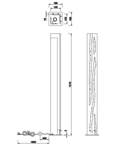 Dimensiones Lámpara de pie de madera natural KARUNI E27 121cm estilo rústico moderno 463300330 con cable e interruptor