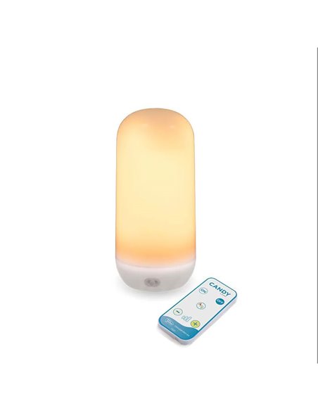 Bombilla LED portátil con base imantada y mando CANDY, recargable, luz cálida y efecto llama