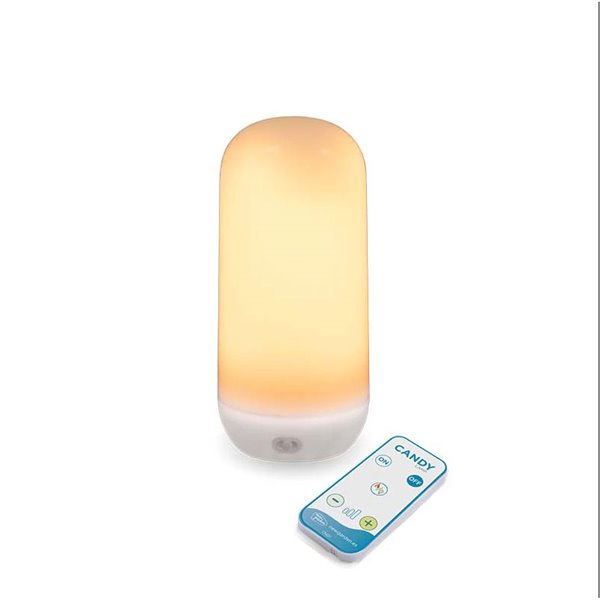 Lâmpada LED portátil com base magnética e controle remoto CANDY, recarregável, luz quente e efeito de chama
