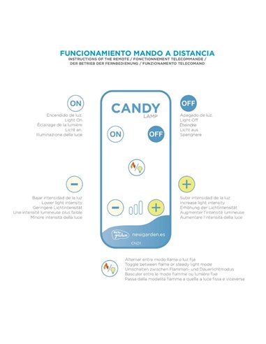 Bombilla LED portátil con base imantada y mando CANDY, recargable, luz cálida y efecto llama