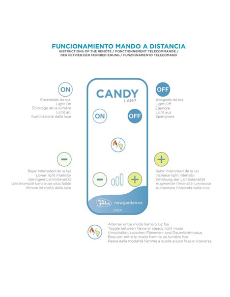 Bombilla LED portátil con base imantada y mando CANDY, recargable, luz cálida y efecto llama