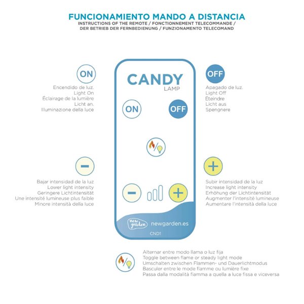 Bombilla LED portátil con base imantada y mando CANDY, recargable, luz cálida y efecto llama