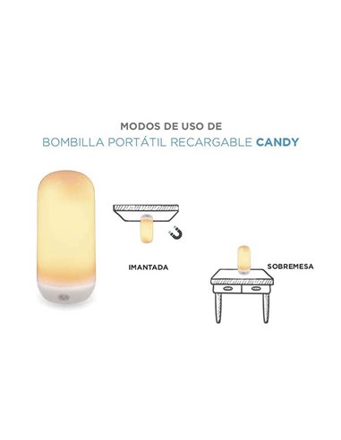 Bombilla LED portátil con base imantada y mando CANDY, recargable, luz cálida y efecto llama