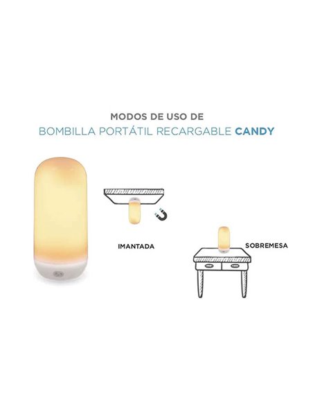 Bombilla LED portátil con base imantada y mando CANDY, recargable, luz cálida y efecto llama