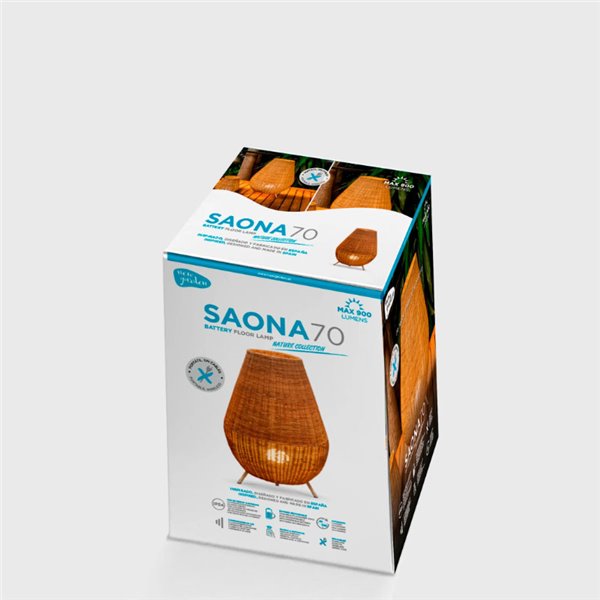 Luminária decorativa LED SAONA 70, para interior e exterior, em fibras naturais, ajustável em cor e intensidade