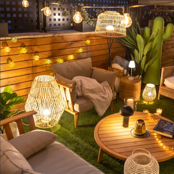 Lámpara de sobremesa/suelo LED de fibra natural SISINE 70, uso interior, E27 (no incl.), Ø45x72 cm
