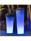 Jardinière solaire FICUS 80 avec éclairage LED pour extérieur, blanche, couleurs RVB et batterie, ø 29 x 79 cm