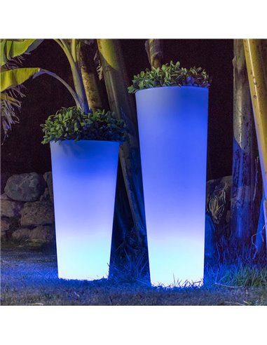 Jardinière solaire FICUS 80 avec éclairage LED pour extérieur, blanche, couleurs RVB et batterie, ø 29 x 79 cm
