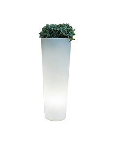 Jardinière solaire FICUS 80 avec éclairage LED pour extérieur, blanche, couleurs RVB et batterie, ø 29 x 79 cm