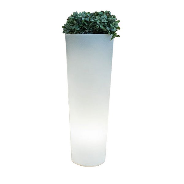 Jardinière solaire FICUS 80 avec éclairage LED pour extérieur, blanche, couleurs RVB et batterie, ø 29 x 79 cm