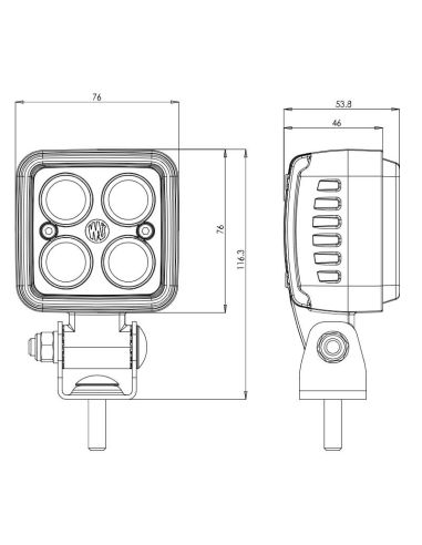Medidas Foco LED Azul de Seguridad W267 para Maquinaria Industrial IP6K9K 12V–70V WAS