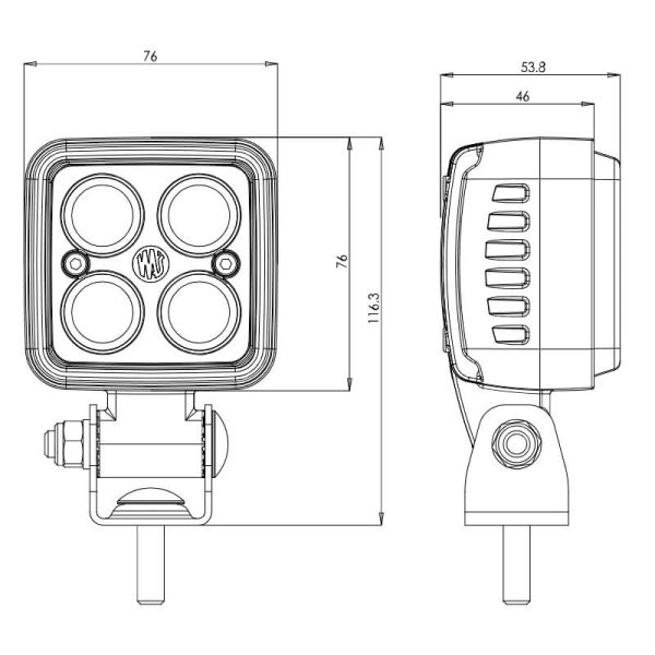 Medidas W267 Holofote de segurança LED vermelho 12V-70V IP6K9K com óptica focada | Cabo de 2,5 m estava ligado