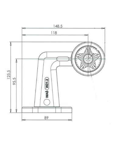 Dimensions Klaxon LED STAR en L Court 12V-24V Lumière rouge et blanche EMC R10 IP66/IP68 R10, A et R