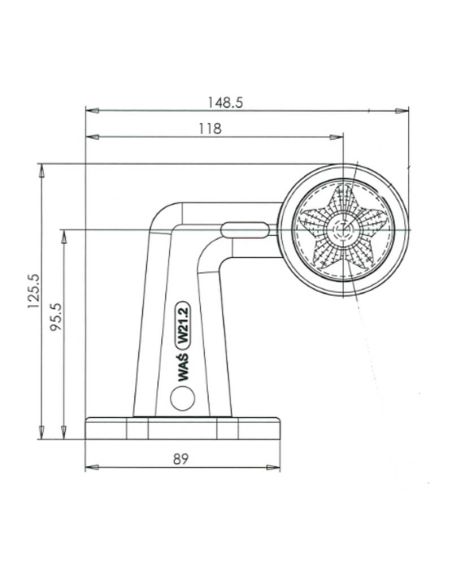 Medidas Cuerno LED STAR en L Corto 12V-24V Luz Roja y Blanca EMC R10 IP66/IP68 R10, A y R