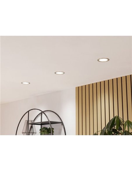 Downlight LED portátil Ø119 níquel mate FUEVA 6, CCT (2700K-4000K-6500K), 6,3W 720Lm, IP20