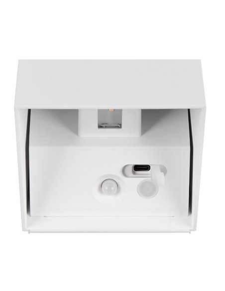 Aplique de pared cuadrado GENIE sin cables, con sensor de movimiento, batería recargable USB IP44