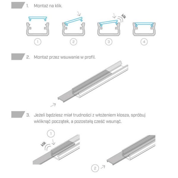 Instalação de um difusor preto para tiras de LED 2M Black ML PMMA V2 para o perfil ABCDGHQWYZ COSMO RETO J Q18 Q20 W...