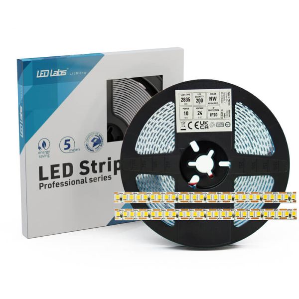 Bande LED professionnelle 24 V ONE LED CUT 10 W/m CRI90 Coupe 5 mm IP20 1410 lm/w 8 mm de diamètre 4 000 K