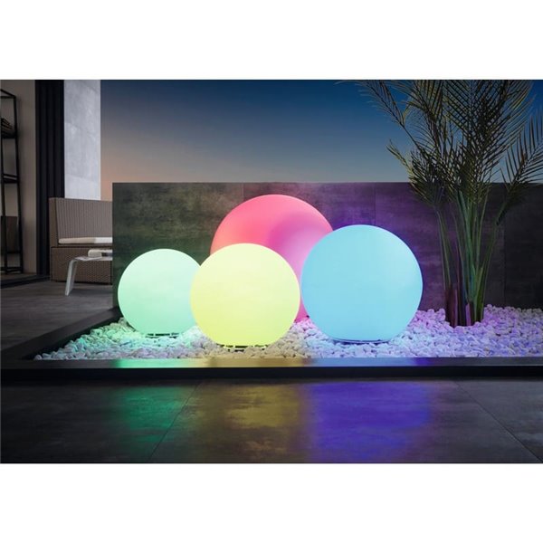 Lámpara de pie bola inteligente Ø50cm MONTEROLO-Z, CTT, RGB + control remoto, IP65