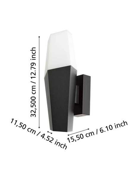 Aplique de pared exterior FARINDOLA, acero negro y plástico blanco, E27 (no incl.)