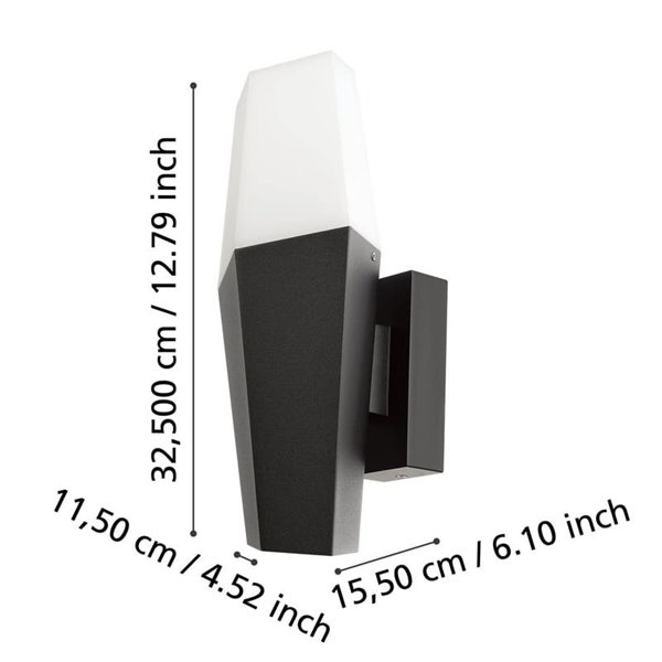 Aplique de pared exterior FARINDOLA, acero negro y plástico blanco, E27 (no incl.)
