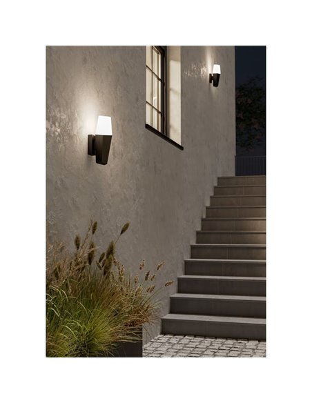 Aplique de pared exterior FARINDOLA, acero negro y plástico blanco, E27 (no incl.)