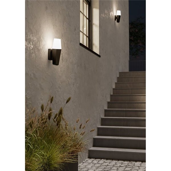 Aplique de pared exterior FARINDOLA, acero negro y plástico blanco, E27 (no incl.)